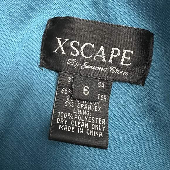 Xscape Joanna Chen Teal Ruched Satin Blazer Jacket Size 6 Party Formal Glam‎ - Picture 2 of 8